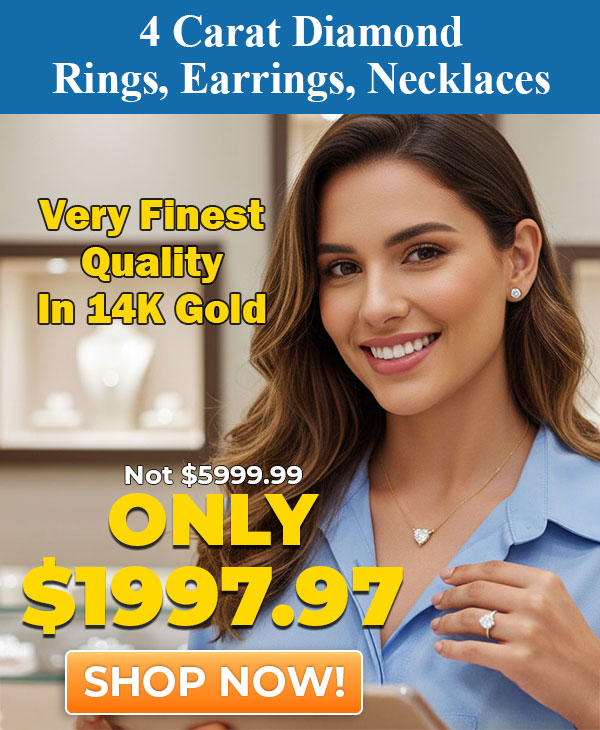 4 Carat Lab Grown Diamond Rings, Earrings, Necklaces