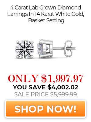 4 Carat Lab Grown Diamond Earrings In 14 Karat White Gold, Basket Setting