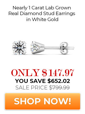 Nearly 1 Carat Lab Grown Real Diamond Stud Earrings in White Gold