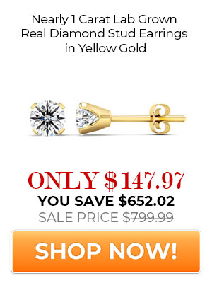 Nearly 1 Carat Lab-Grown Real Diamond Stud Earrings in Yellow Gold