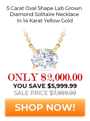 5 Carat Oval Shape Lab Grown Diamond Solitaire Necklace In 14 Karat Yellow Gold