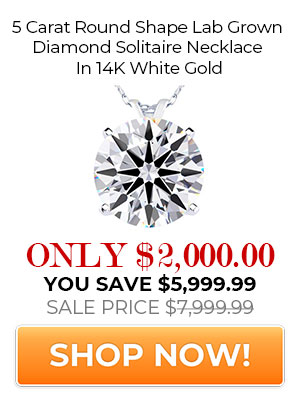 5 Carat Round Shape Lab Grown Diamond Solitaire Necklace In 14K White Gold