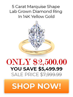 5 Carat Marquise Shape Lab Grown Diamond Ring In 14K Yellow Gold