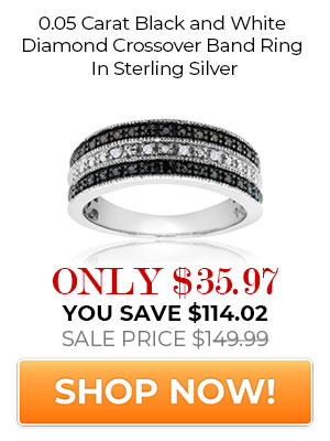 0.05 Carat Black and White Diamond Crossover Band Ring In Sterling Silver