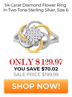 1/4 Carat Diamond Flower Ring In Two Tone Sterling Silver, Size 6