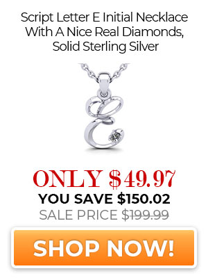 Script Letter E Initial Necklace With A Nice Real Diamonds, Solid Sterling Silver