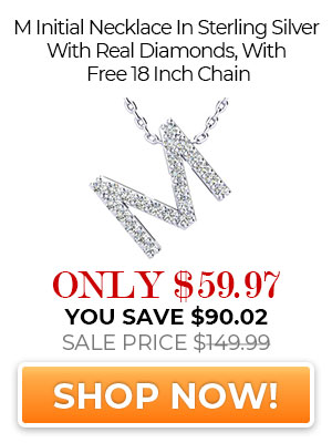 M Initial Necklace In Sterling Silver With Real Diamonds, With Free 18 Inch Chain