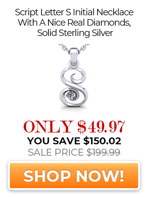Script Letter S Initial Necklace With A Nice Real Diamonds, Solid Sterling Silver