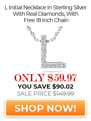 L Initial Necklace In Sterling Silver With Real Diamonds, With Free 18 Inch Chain