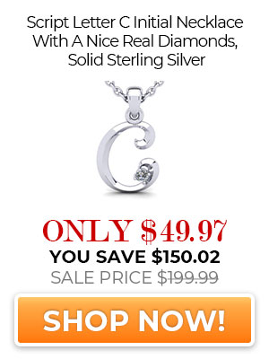 Script Letter C Initial Necklace With A Nice Real Diamonds, Solid Sterling Silver