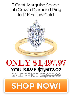 3 Carat Marquise Shape Lab Grown Diamond Ring In 14 Karat Yellow Gold