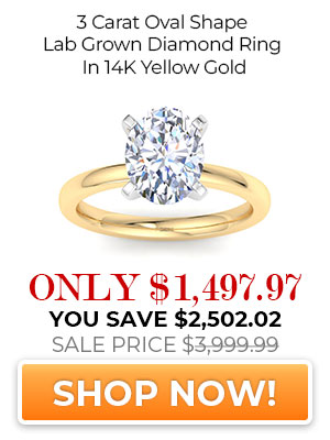 3 Carat Oval Shape Lab Grown Diamond Ring In 14 Karat Yellow Gold