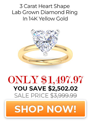 3 Carat Heart Shape Lab Grown Diamond Ring In 14 Karat Yellow Gold