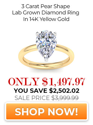 3 Carat Pear Shape Lab Grown Diamond Ring In 14 Karat Yellow Gold