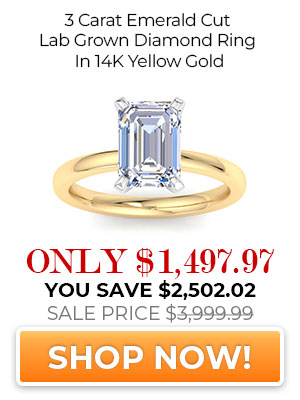 3 Carat Emerald Cut Lab Grown Diamond Ring In 14 Karat Yellow Gold