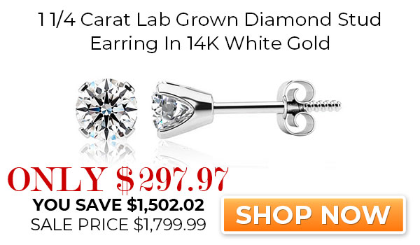 1 1/4 Carat Lab Grown Diamond Stud Earring In 14K White Gold. Amazing Clarity. Totally Eye Clean SI Clarity. First Time Offer! Lowest Price Anywhere