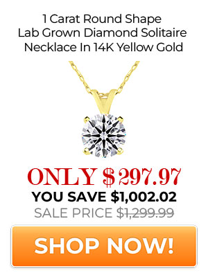 1 Carat Round Shape Lab Grown Diamond Solitaire Necklace In 14K Yellow Gold