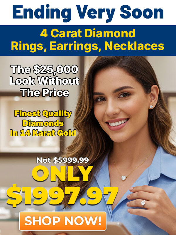 4 Carat Lab Grown Diamond Rings, Earrings, Necklaces