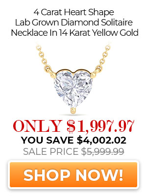4 Carat Heart Shape Lab Grown Diamond Solitaire Necklace In 14 Karat Yellow Gold