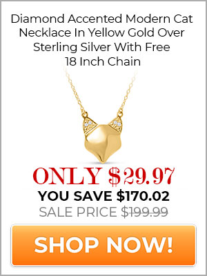 Diamond Accented Modern Cat Necklace In Yellow Gold Over Sterling Silver With Free 18 Inch Chain
