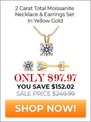 2 Carat Total Moissanite Necklace & Earrings Set In Yellow Gold