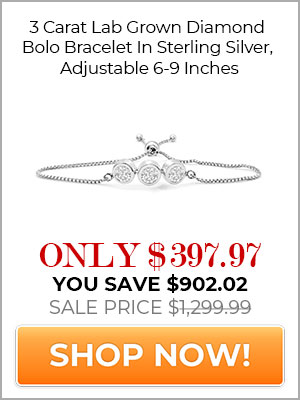 3 Carat Lab Grown Diamond Bolo Bracelet In Sterling Silver, Adjustable 6-9 Inches