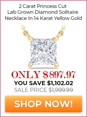 2 Carat Princess Cut Lab Grown Diamond Solitaire Necklace In 14 Karat Yellow Gold