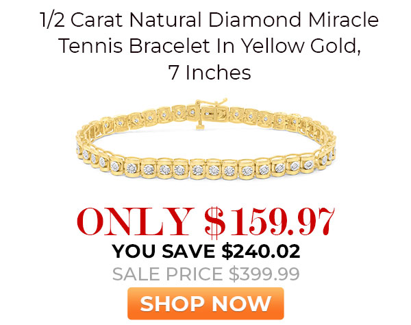 1/2 Carat Natural Diamond Miracle Tennis Bracelet In Yellow Gold, 7 Inches