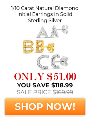 1/10 Carat Natural Diamond Initial Earrings In Solid Sterling Silver