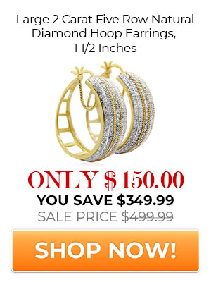 Large 2 Carat Five Row Natural Diamond Hoop Earrings, 1 1/2 Inches
