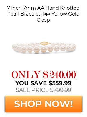 7 Inch 7mm AA Hand Knotted Pearl Bracelet, 14k Yellow Gold Clasp