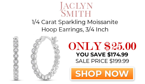 Jaclyn Smith Exclusive 1/4 Carat Sparkling Moissanite Hoop Earrings, 3/4 Inch