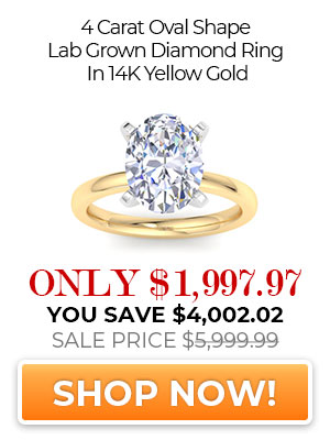 4 Carat Oval Shape Lab Grown Diamond Ring In 14K Yellow Gold