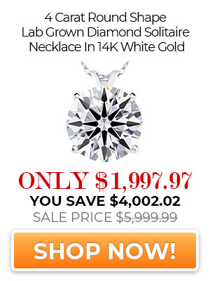 4 Carat Round Shape Lab Grown Diamond Solitaire Necklace In 14K White Gold