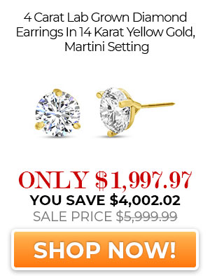 4 Carat Lab Grown Diamond Earrings In 14 Karat Yellow Gold, Martini Setting