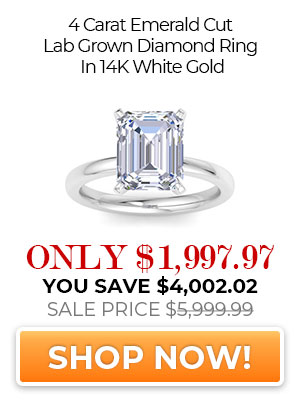 4 Carat Emerald Cut Lab Grown Diamond Ring In 14K White Gold