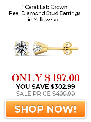 1 Carat Lab Grown Real Diamond Stud Earrings in Yellow Gold