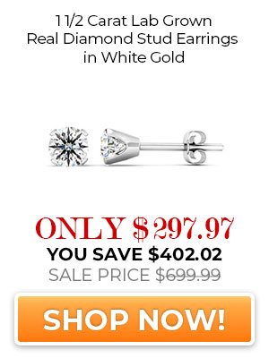 1 1/2 Carat Lab Grown Real Diamond Stud Earrings in White Gold