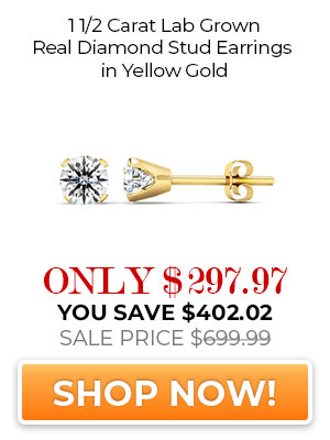 1 1/2 Carat Lab Grown Real Diamond Stud Earrings in Yellow Gold