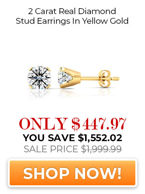 2 Carat Real Diamond Stud Earrings In Yellow Gold