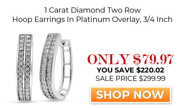 1 Carat Diamond Two Row Hoop Earrings In Platinum Overlay, 3/4 Inch