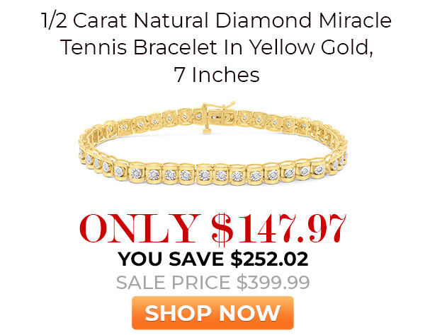 1/2 Carat Natural Diamond Miracle Tennis Bracelet In Yellow Gold, 7 Inches
