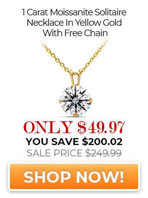 1 Carat Moissanite Solitaire Necklace In Yellow Gold With Free Chain