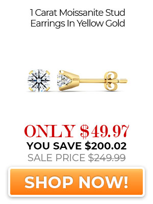 1 Carat Moissanite Stud Earrings In Yellow Gold
