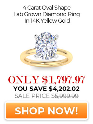 4 Carat Oval Shape Lab Grown Diamond Ring In 14K Yellow Gold