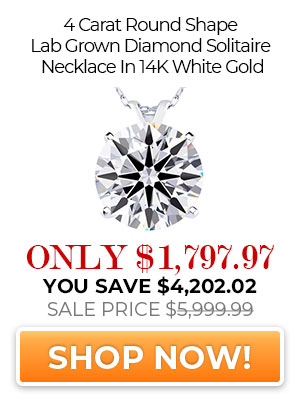 4 Carat Round Shape Lab Grown Diamond Solitaire Necklace In 14K White Gold