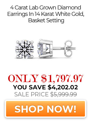 4 Carat Lab Grown Diamond Earrings In 14 Karat White Gold, Basket Setting