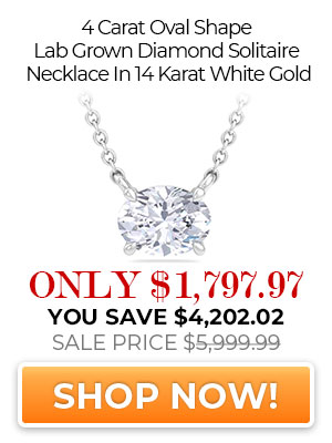 4 Carat Oval Shape Lab Grown Diamond Solitaire Necklace In 14 Karat White Gold