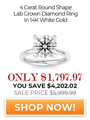 4 Carat Round Shape Lab Grown Diamond Ring In 14K White Gold
