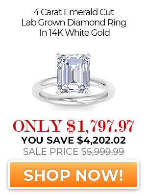 4 Carat Emerald Cut Lab Grown Diamond Ring In 14K White Gold